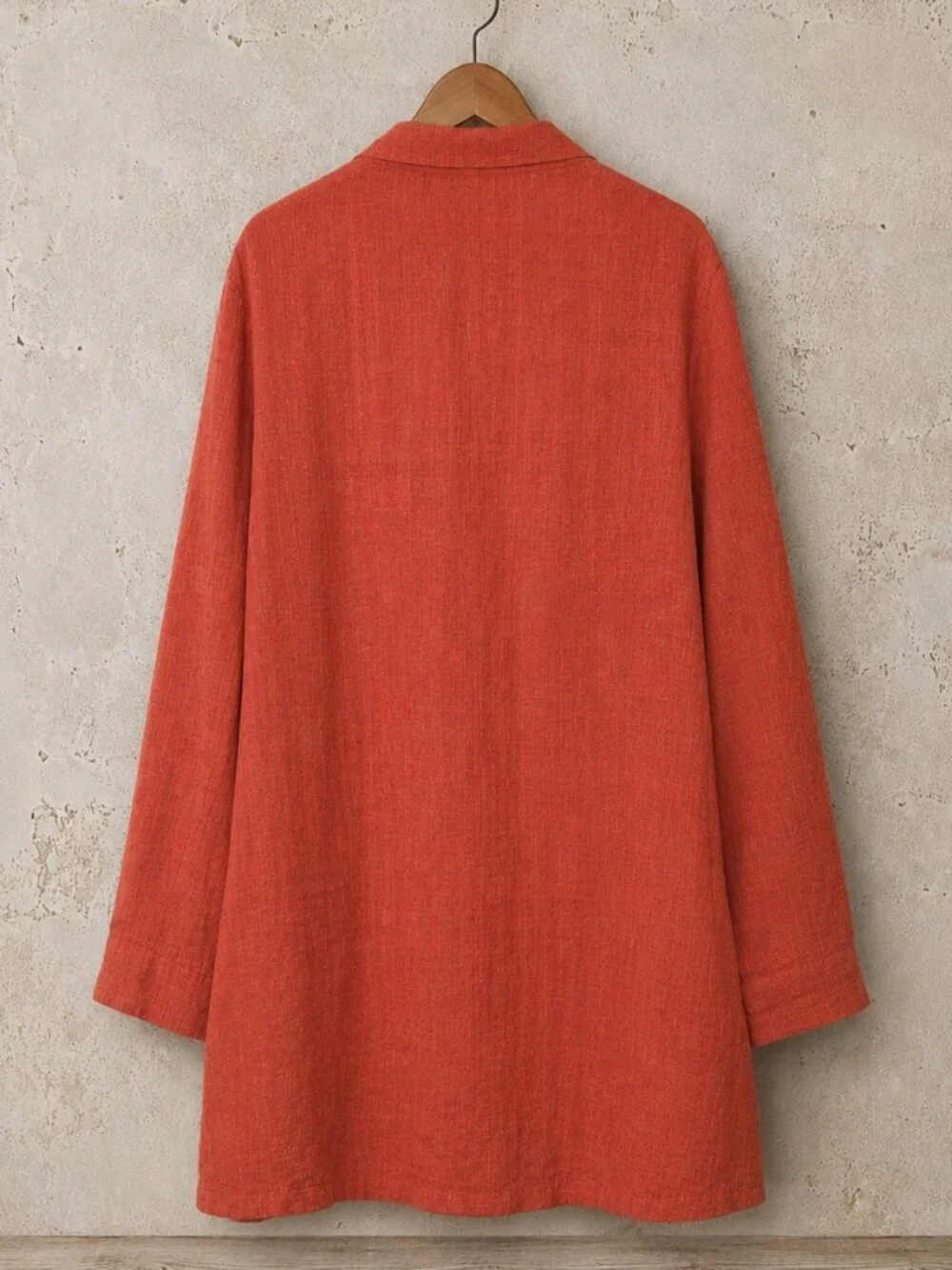 FLAX Size P S Petite Linen Duster Jacket Coat Rust Orange Pockets Topper Button